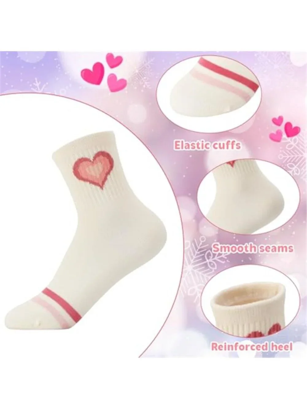 8 Packs Kids Girls Crew Athletic Socks with Retro Stripes Hearts